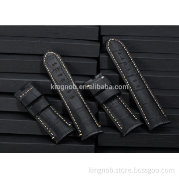 24mm black genuine leather watch band stainless steel watch strap wholesale for panerai